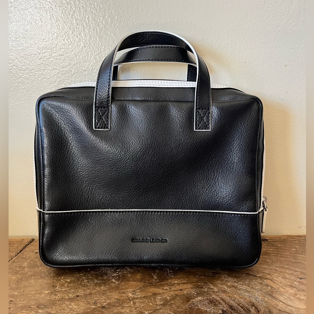 Black and White Leatherette Women’s Top-Handle Bag - Picture 2 of 12